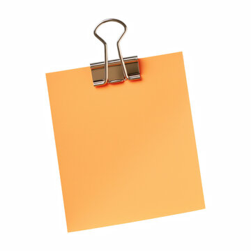 Orange Blank Note Paper with Metal Binder Clip Isolated on Transparent Background