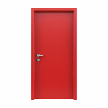 Modern Red Interior Door with Silver Handle Isolated on Transparent Background