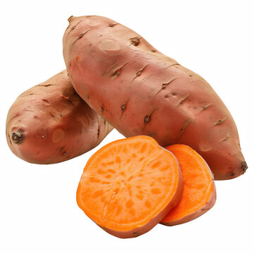 Fresh Sweet Potatoes with Orange Slices Isolated on Transparent Background