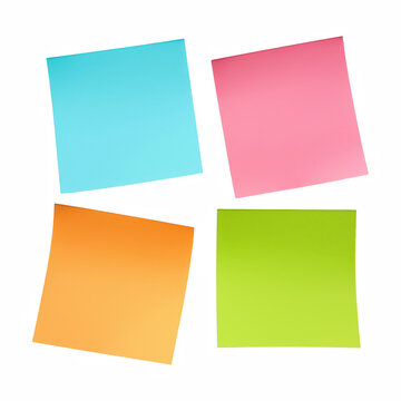 Four Colorful Blank Sticky Notes Isolated on Transparent Background