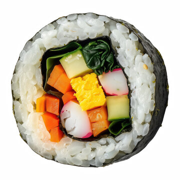 Single Korean Kimbap Roll Cross Section Isolated on Transparent Background