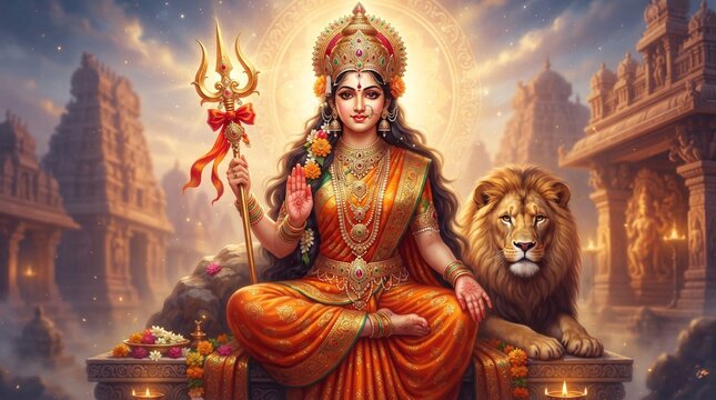 Godess Durga on Maha Navratri, Navadurga, Durga Puja, Sharad Navratri, Jyeshtha Shukla Ashtami/Masik Durga Ashtami, Mahanavami, Vijayadashami, Dussehra, Durga/Mahakali/Jagadamba, Bhavani See Less