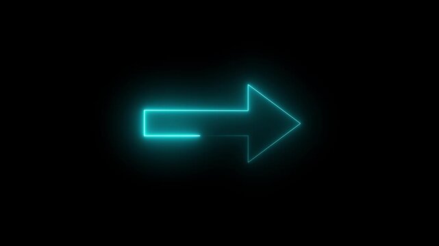 Arrow-shaped neon sign. Neon arrow symbol icon. Directional sign arrow points to the right ,Abstract directional neon arrow icon animation. road sign arrow left to right side