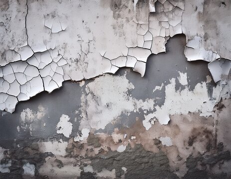 old concrete wall with cracked peeling paint and weathered surface offering a grunge texture for design