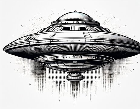retro futuristic ufo designs in halftone aesthetic isolated on white background halftone