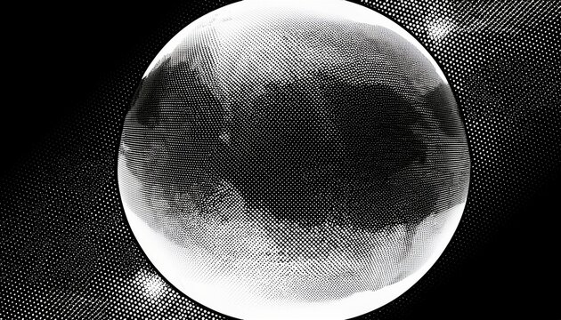 retro dotted halftone grunge sphere design in transparent black and white