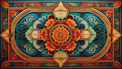 Obraz premium the ceiling features multiple ornate patterns including floral motifs and geometric shapes all framed by detailed borders