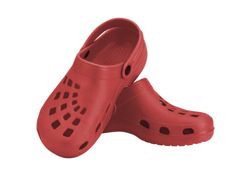 Red rubber garden clogs for comfortable outdoor summer walking.