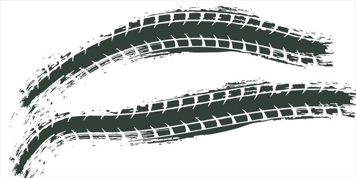 Tire tread marks, drift, motorsport, motocross, rally, tread mark with skid, grinding, splash effect. Graphic set of tire treads, wheel texture, car racing. Vector collection, wheel treads on asphalt