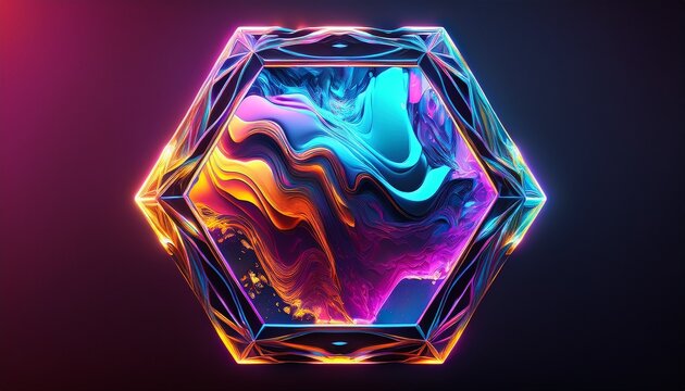 abstract liquid colors in polygon window fluid neon paint texture in geometric frame