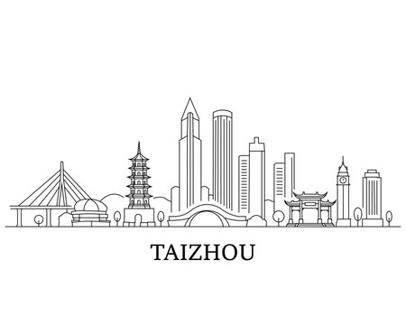 Silhouette of Taizhou city skyline in minimalist line art