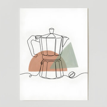 Minimalist continuous line drawing of classic moka pot espresso.