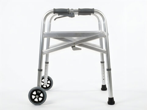 medical folding walker with wheels mobility aid equipment isolated on transparent background