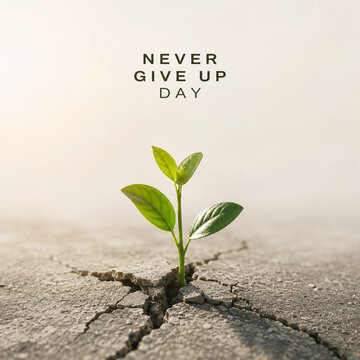Never Give Up Day: Sprout in Cracked Ground
