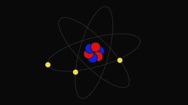 Atom Bohr Model Animation showing Nucleus and Electrons Orbiting in Elliptical Paths on Black Background for Physics Science Education Projects