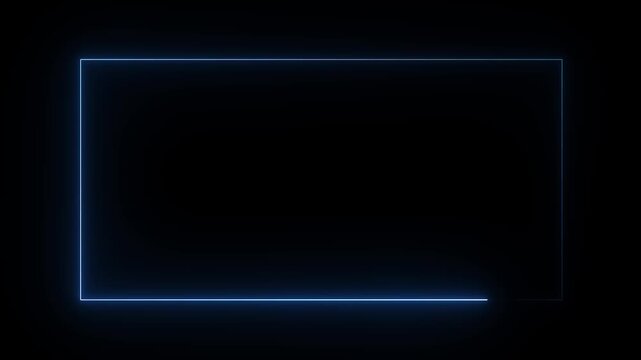 Neon frame for your design. Abstract neon glowing line frame, animated moving led light screen box projection 3d rendering, black background 4k video.