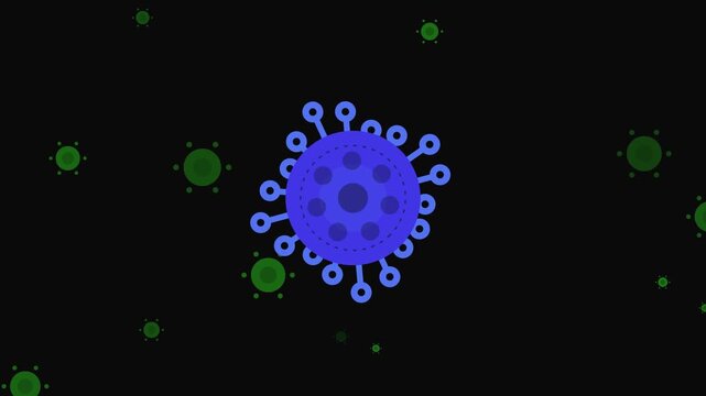 Virus cell pathogen pulsating animation on black background for medical research and healthcare awareness projects featuring bacteria microorganisms.