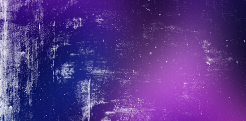 Vibrant purple and blue gradient grunge background presents white paint distress with artistic weathered details great for trendy music album covers and creative digital content.
