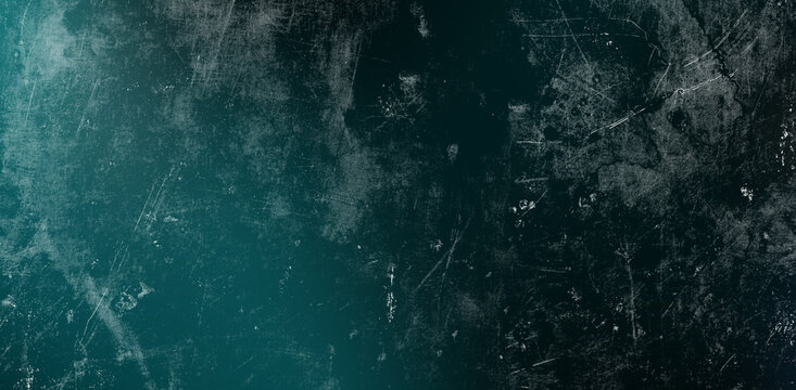 Dark teal grunge background with heavy white scratches and distressed vignette effect suitable for moody digital artwork horror movie posters and atmospheric social media banners.