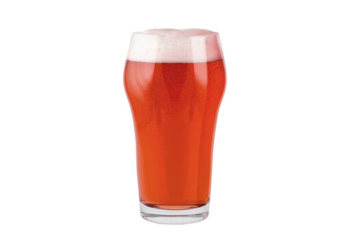 Red ale beer pint glass liquid isolated on white background.