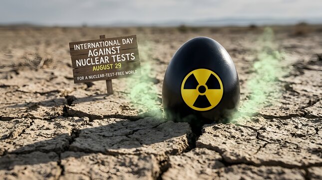 Radioactive sign on barren nuclear test ground