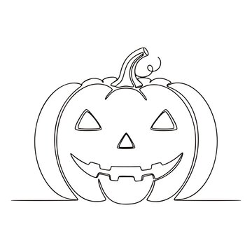 Continuous Line Drawing of Smiling Jack-O-Lantern Pumpkin