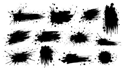 Fototapeta premium Black Ink Splatter Brush Vector Set for Grunge Design
