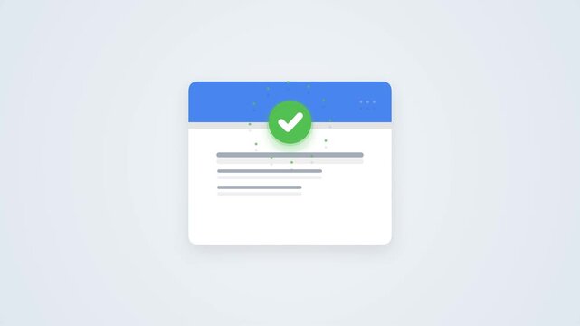 Clean digital interface showcasing successful task completion with a prominent green checkmark, symbolizing confirmation, validation, and a positive process outcome within a modern web environment