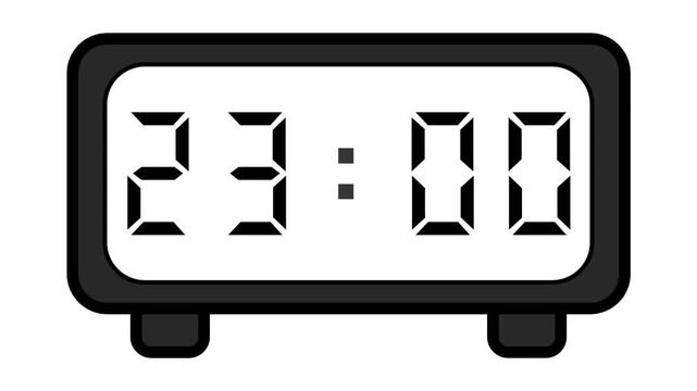video of a basic and simple black digital clock on a white background showing the time 23:00
