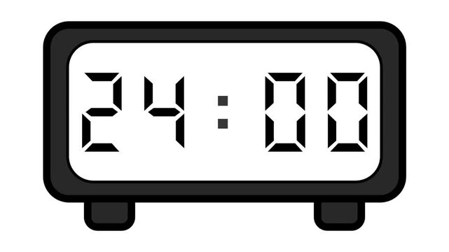 video of a basic and simple black digital clock on a white background showing the time 24:00
