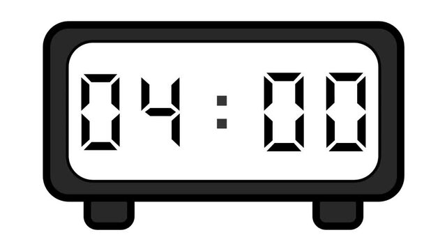 video of a basic and simple black digital clock on a white background showing the time 04:00
