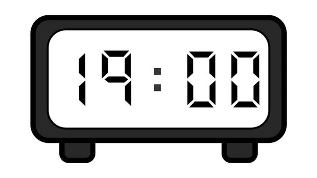 video of a basic and simple black digital clock on a white background showing the time 19:00