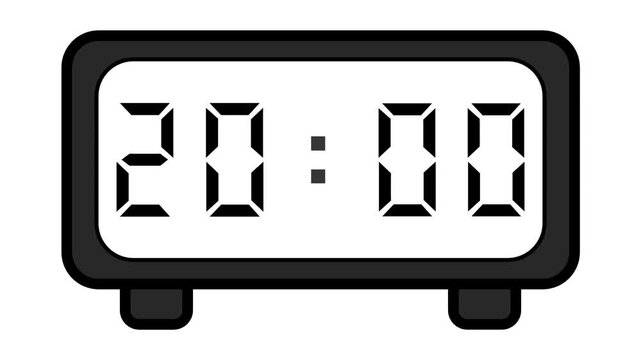 video of a basic and simple black digital clock on a white background showing the time 20:00