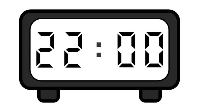 video of a basic and simple black digital clock on a white background showing the time 22:00