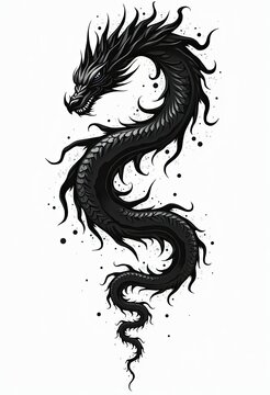 Black dragon coils gracefully with fierce expression and flowing mane