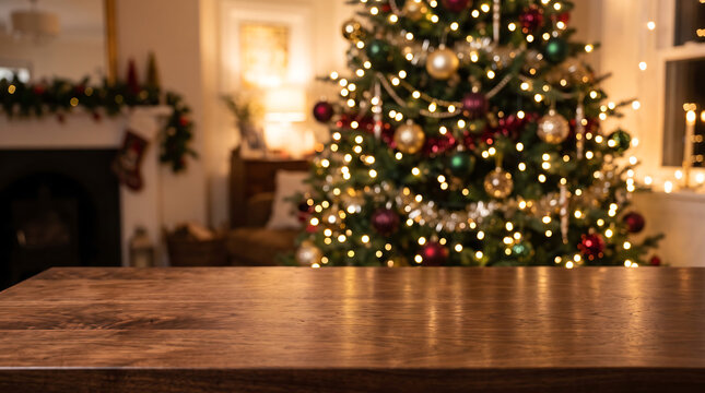 A cozy and festive christmas scene with a warmly lit tree and inviting holiday decorations