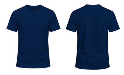 Fototapeta premium Navy Blue Short Sleeve T-Shirt Front and Back on Transparent Background