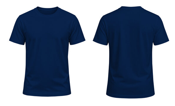 Navy Blue Short Sleeve T-Shirt Front and Back on Transparent Background