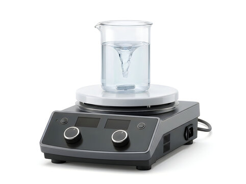 magnetic stirrer with glass beaker science equipment isolated on transparent background