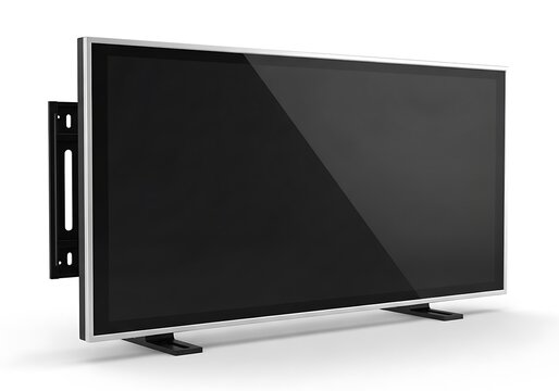 Modern flat screen television mounted on a sleek wall bracket system