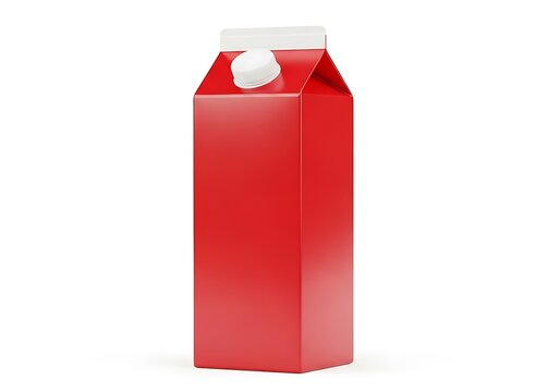 A red empty carton standing upright against a plain background