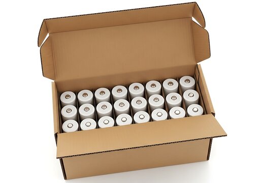 Pack of rolled paper towels neatly arranged inside an open cardboard box