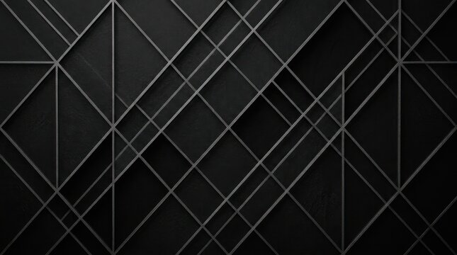 A dark, geometric pattern dominates the image. Thin, gray lines intersect to form a complex network of overlapping triangles and rectangles.
