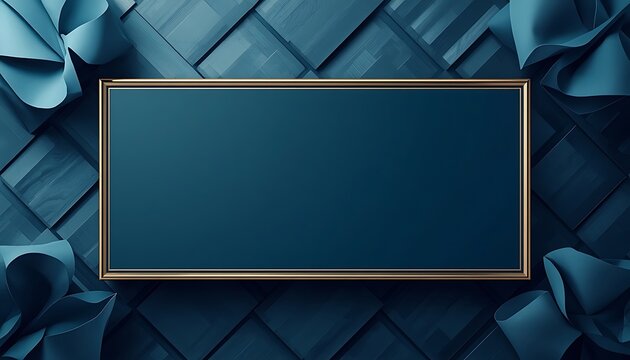 Sophisticated Navy Blue Geometric Display Frame Background with Golden Border and Abstract Folded Paper Design