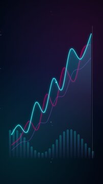 Textless Neon Line Graph Financial & AI Performance Growth Motion Graphics 4K. Minimalist textless neon line graph showing dynamic upward growth trend with multi-layered glowing curves, tracking laser