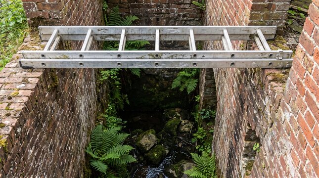 Aluminium Ladder Laid Flat Across a Gap as a Bridging the Gap Metaphor