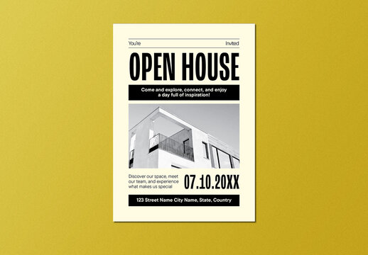 Beige Black Brutalism Open House Flyer