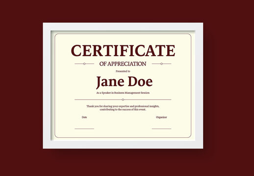 Beige Maroon Elegant Minimalist Certificate Business