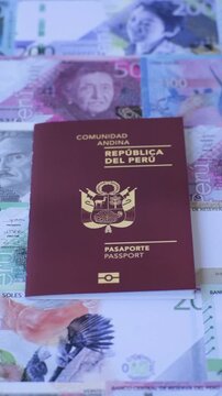 Peru, peruvian passport or id document with tickets for flight, border crossing. Peruvian passport