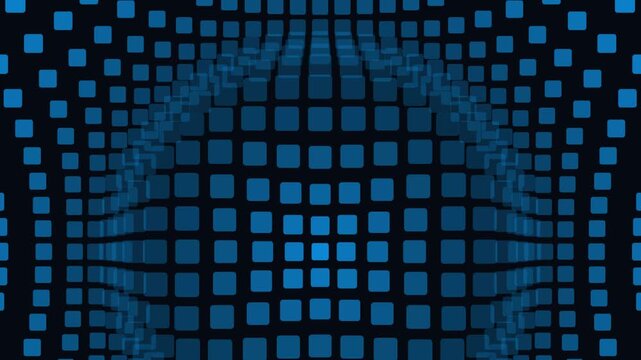 Abstract blue squares distorting in dynamic wave patterns on black backgound loop.